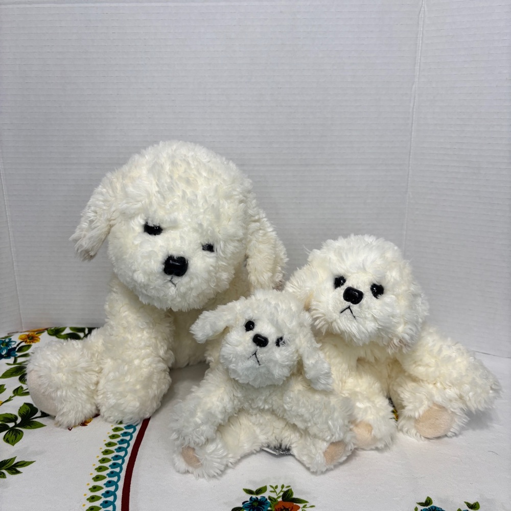 Vintage Russ Berrie Muffin & Muffin Jr. Trio Bichon Frise Dog Stuffed Animal Set